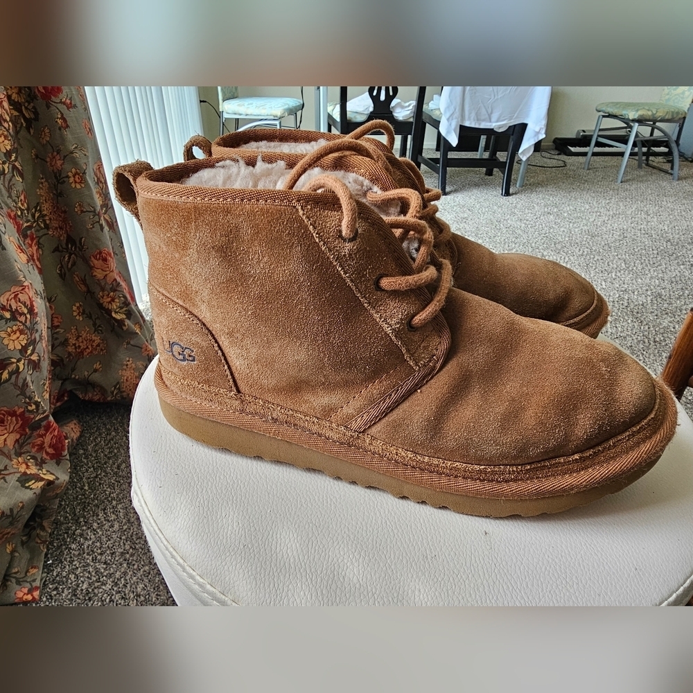 UGG Chestnut Suede Shearling-Lined Lace-Up Ankle Boots